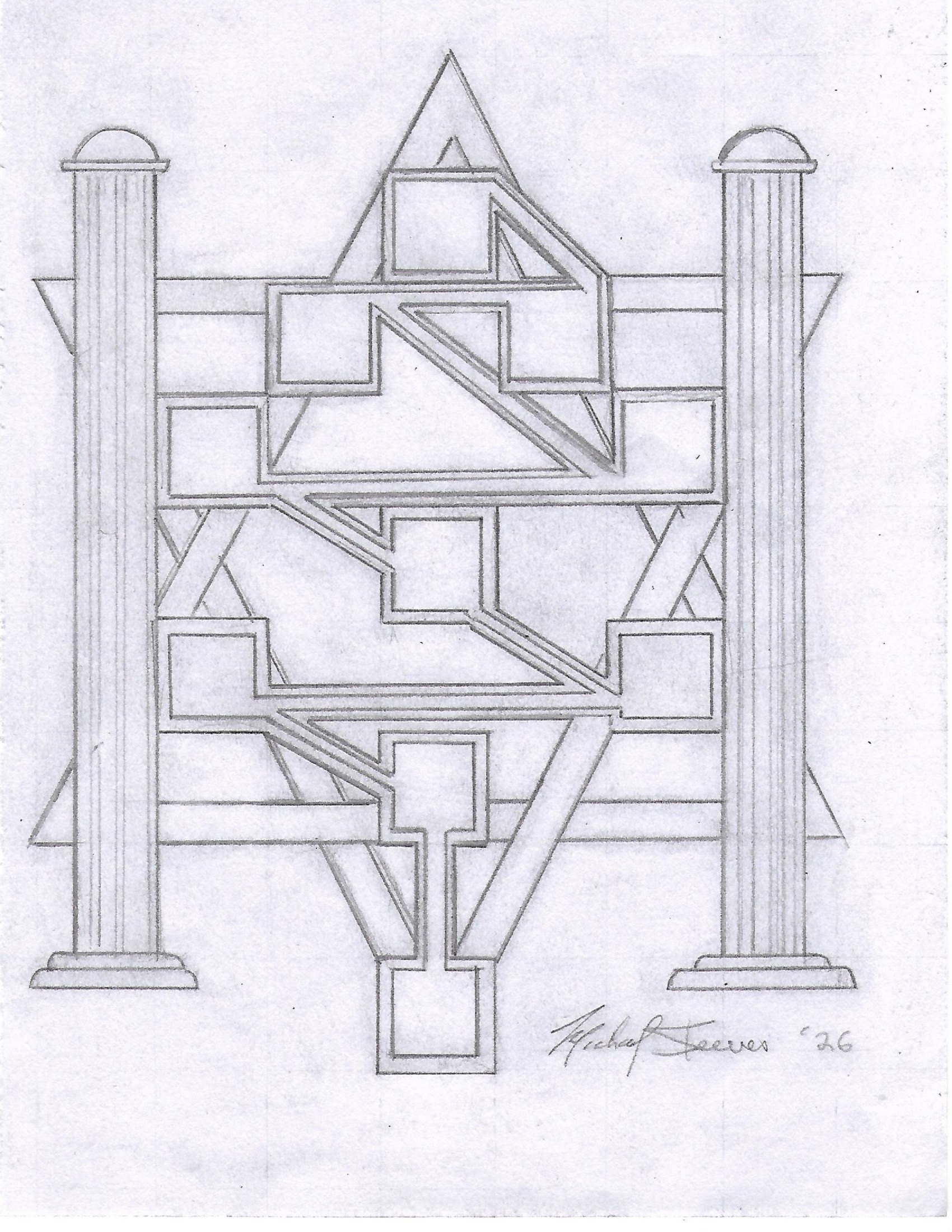 Hand-drawn pillars, sefirah squares, and lightning path